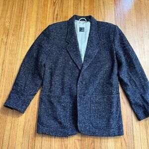 Lizwear Vintage Blazer Womens 10 Blue Tweed Wool Blend Jacket Academia Twee